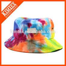Cheap and fashion tie dyed bucket hat with logo patch